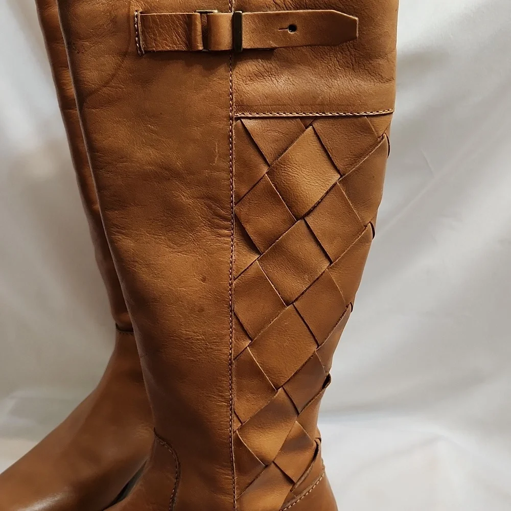 Fabianelli Woven Brown Leather Tall Lined Boots (W Size 37)